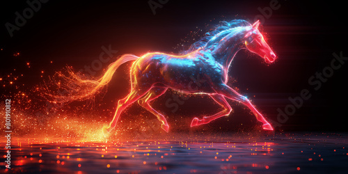 neon vector horse running on neon backgrond 