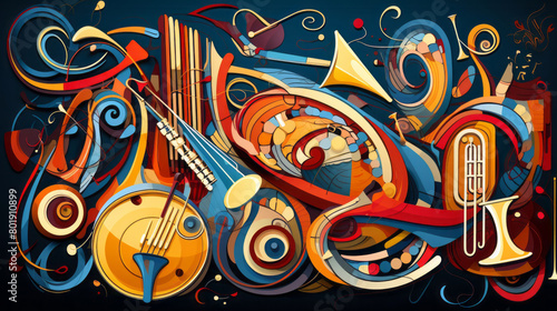 Music vector doodle illustration. Colorful detailed composition.