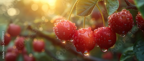 Wallpaper Mural Raindrops On Cherry Berries.  Illustration On The Theme Of Nature And Agriculture. Generative AI Torontodigital.ca