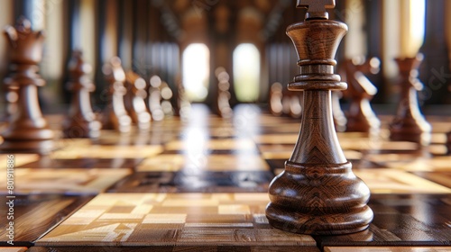A captivating 3D model of a chessboard with a strategic move about to be made, symbolizing strategic planning and decisionmaking in leadership  ,3D style photo