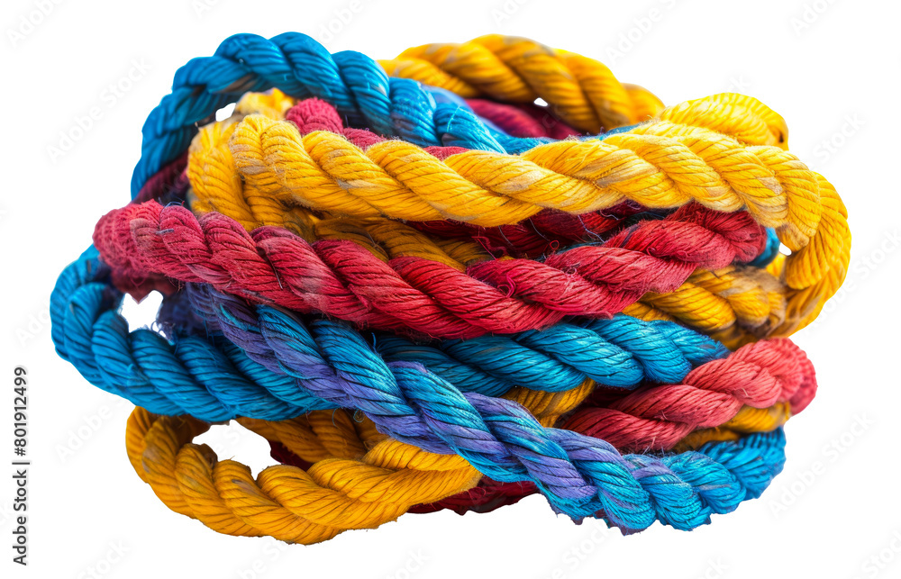 Vibrant Colored Ropes Knotted, cut out - stock png.