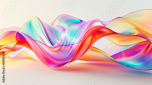  Against a canvas of pure white, a wavy neon multicolor with a hint of red abstract glass background offers a visually stimulating display