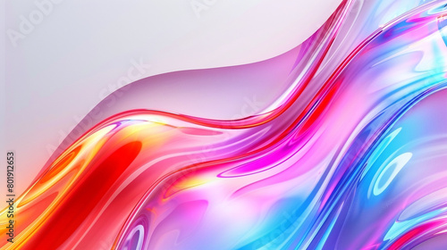  Against a clean white canvas  a wavy neon multicolor with a touch of red abstract glass background creates a dynamic visual display