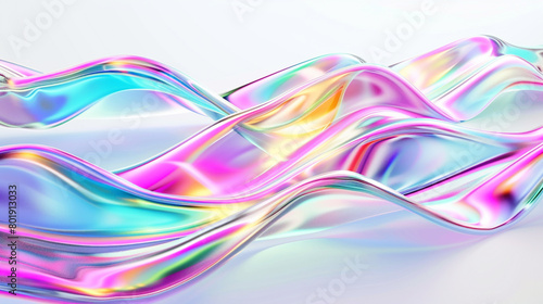  Each wave of neon multicolor with a touch of pink on a wavy abstract glass background is captured in exquisite detail, creating a visually captivating composition against a backdrop of pristine white