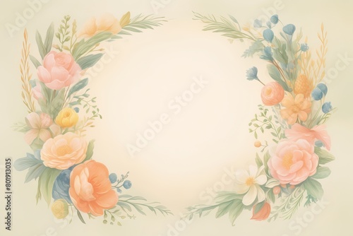 A watercolor painting of a floral frame with pink, yellow, and blue flowers.