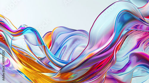  gainst a canvas of pristine white, a wavy multicolor abstract glass background offers a captivating visual experience, with its dynamic patterns and fluid movements capturing the imagination photo
