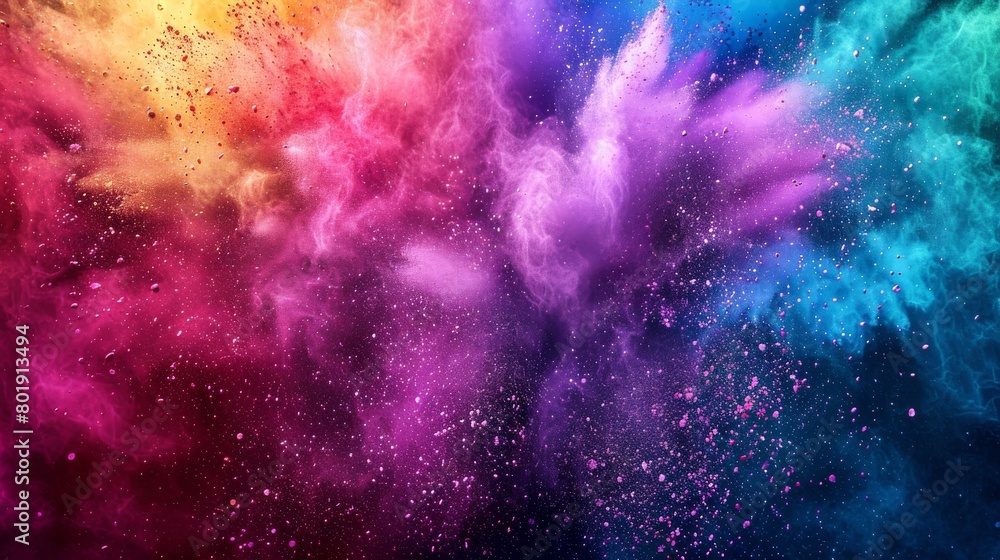 Explosion of color powder at a festival, vibrant and joyous, perfect for cultural festival promotions or color run event advertisements Explosion of color powder at a festival, vibrant and joyous, perfect for cultural festival promotions or color run event advertisements