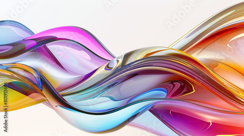The gentle curves and undulating waves of a multicolor abstract glass background create a sense of movement and rhythm against a canvas of clean white