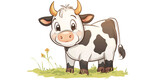Cute cartoon cow on the meadow.  illustration for your design. 
