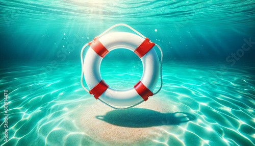 Close-up of a lifebuoy floating on the water. Lifebuoy in the water.