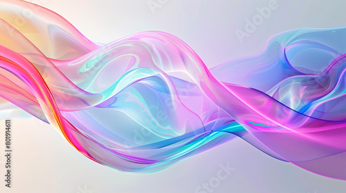 Waves of neon multicolor with a delicate pink touch wash over an abstract glass background, creating a visually stunning composition against a backdrop of pristine white