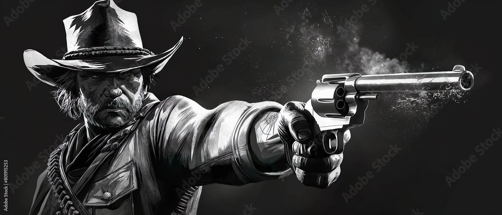 Cowboy Shooting From A Pistol. Illustration On The Theme Of History And ...