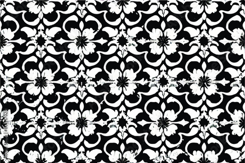 Black and white Abstract Floral Pattern. Floral texture. Elegant seamless pattern. Vintage style. Black and white flower pattern.