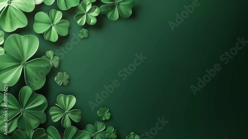 Artistic representation of clover leaves and golden stars on a gradient green background, suggesting festivity.
