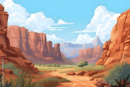 Afternoon Amble, Canyon Rim Inviting Leisurely Stroll, Sun Warm Embrace Beckoning, Realistic Canyon Landscape. Vector Background