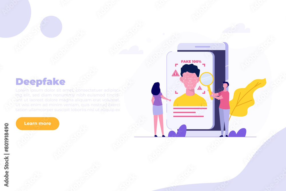 Deepfake, Deep face technology concept. Flat Vector illustration for banner, website, landing page, flyer. Deepfake, Deep face technology concept. Flat Vector illustration for banner, website, landing page, flyer.