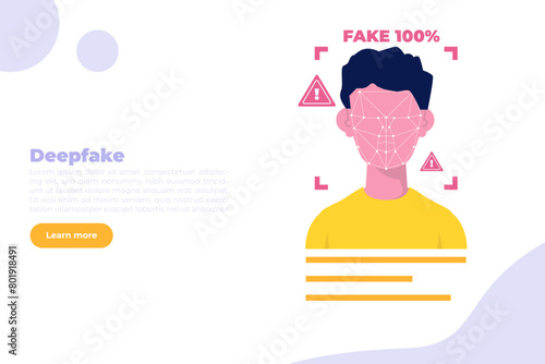 Deepfake, Deep face technology concept. Flat Vector illustration for banner, website, landing page, flyer.