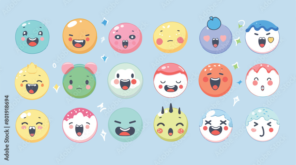 Set emoticons kawaii characters Vector illustration.