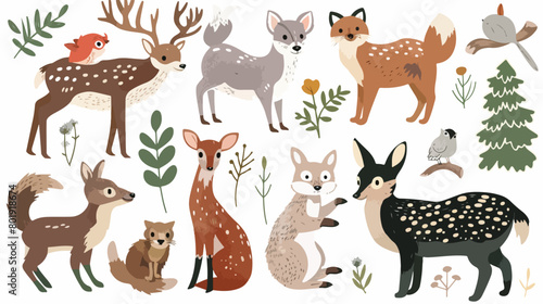 Set animals woodland wildlife icon vector isolated