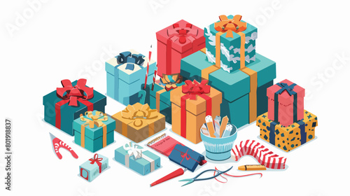 Gift boxes with supplies on white background Vector illustration