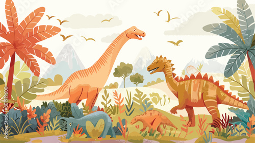 Set of kids illustrations of dinosaurs vector illustration