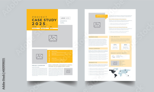 Project Case Study, Case Study Report, Business Case Study Layout with 2 Page design Yellow Accents Template