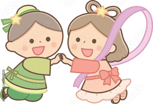 向かい合う織姫と彦星