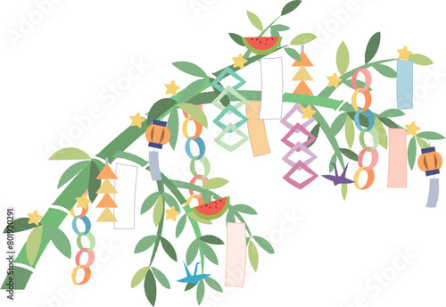 七夕の笹飾りのイラスト