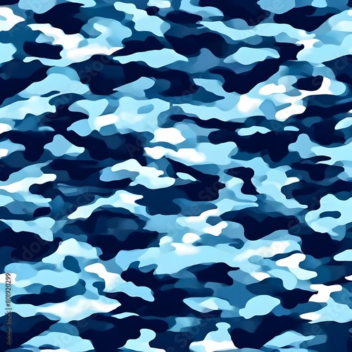 Camouflage blue background fabric texture, modern army dark pattern, street fashion print