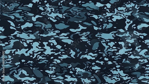 Camouflage blue background fabric texture, modern army dark pattern, street fashion print