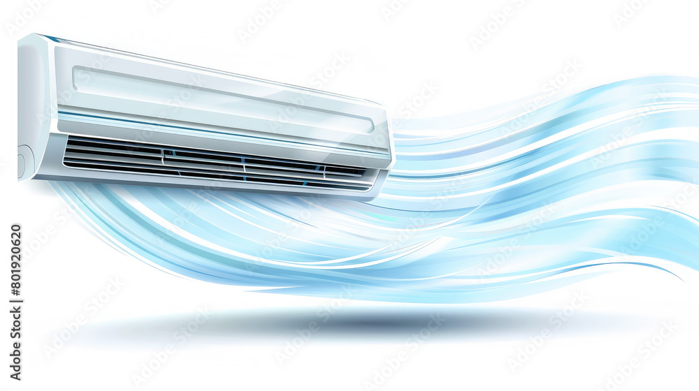 air conditioner with cold air blowing out on a white background, illustration, cool, flow, device, technology, screen, heat, summer, circulation, purification, clean, drawing air conditioner with cold air blowing out on a white background, illustration, cool, flow, device, technology, screen, heat, summer, circulation, purification, clean, drawing