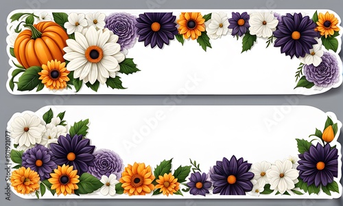 flowers labels decoration holloween day style art, sticker illustration. white background, clip art, hiper, beautifull , realistic, Sticker border, hyper detailed. 4k, ai, generative, 생성형, 할로윈데이, ハロウィ photo