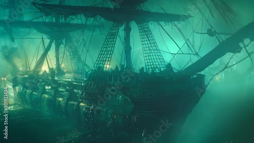 Mysterious ghost ship coming out of the fog