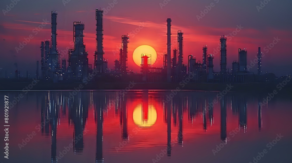 Sunset's Warm Glow on Industrial Complex