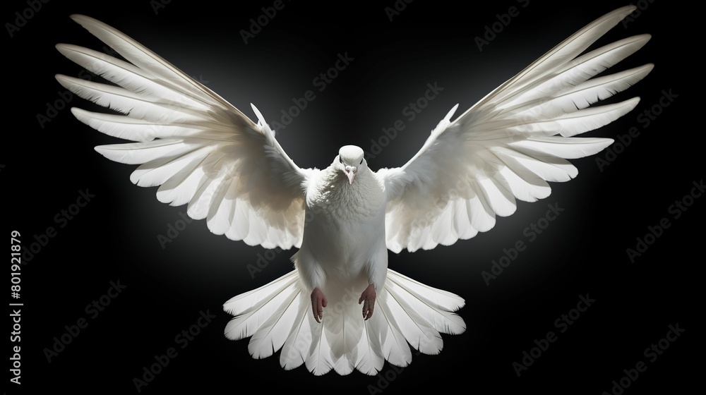 Obraz premium dove, wings, angel, white, black, background, detailed, graceful, curve, love, freedom, intricate, delicate, smooth, soft, serene, calm, tranquility, light, purity, spirituality, motion, movement