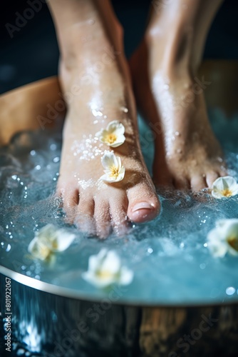 Photo of a close-up view of feet being pampered with a luxurious foot scrub treatment