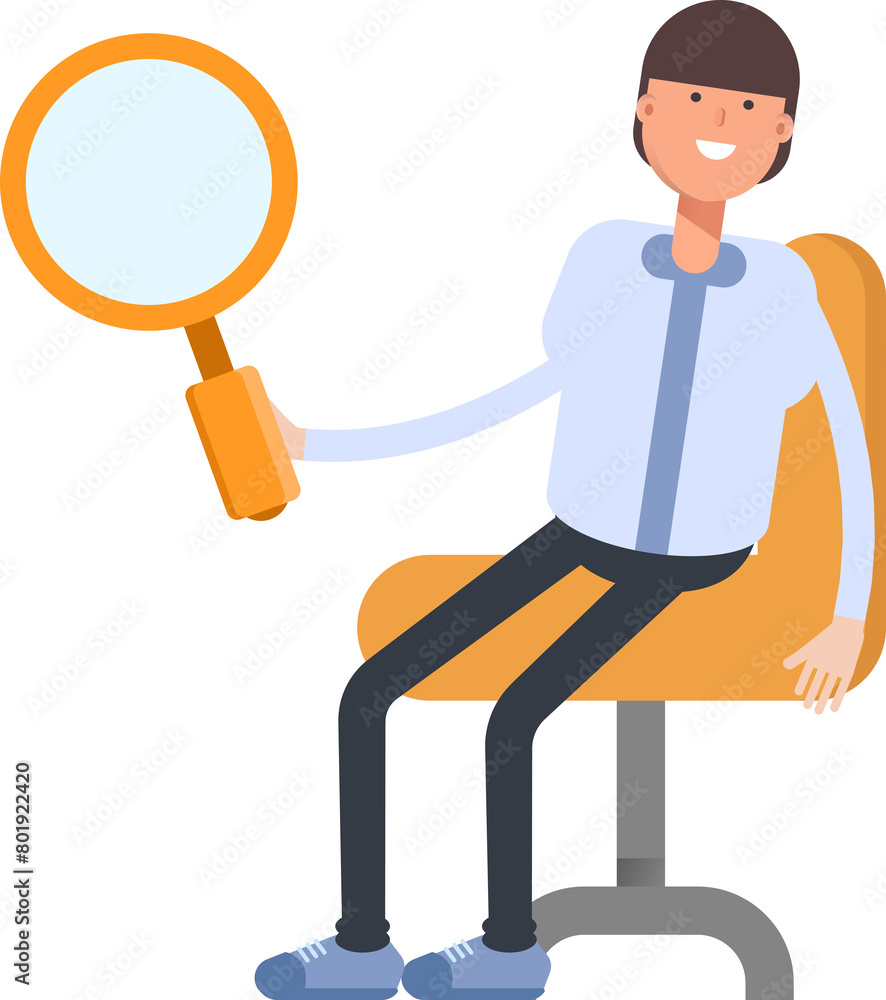 Businessman Character Sitting and Holding Magnifier
Businessman Character Sitting and Holding Magnifier