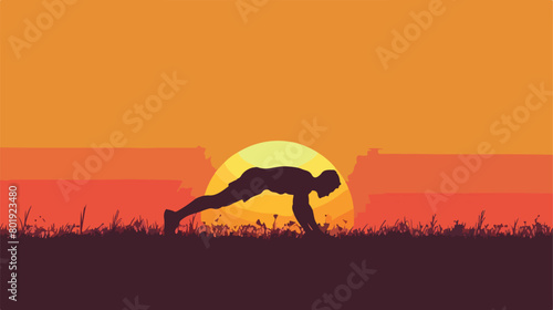 Silhouette with man push ups end pose Vector illustration