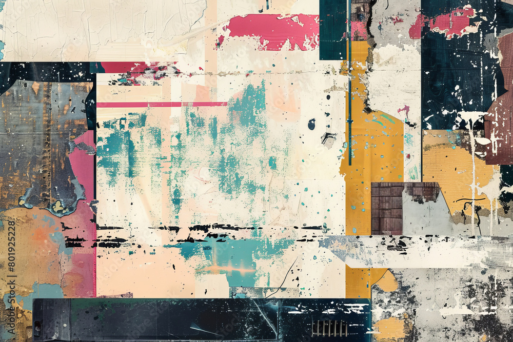Fototapeta premium Abstract mixed media collage with vibrant texture and colors