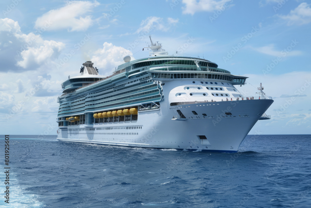 Cruise ship sailing on open sea. Tourism vacation and summer traveling Cruise ship sailing on open sea. Tourism vacation and summer traveling