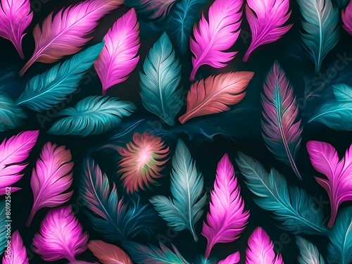 鳥の羽根のような植物の葉。蛍光ピンクやグリーンが際立つ背景画像