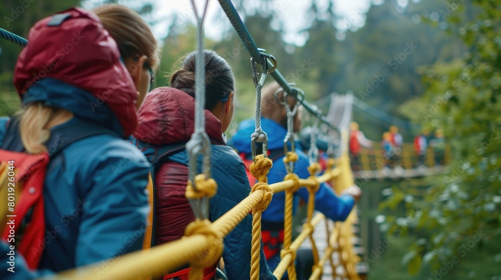 Corporate team building activity with a team-building ropes course ...