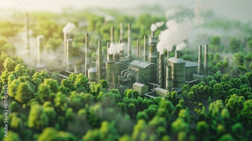 Industrial landscape with factory and green trees. world environment day  photo