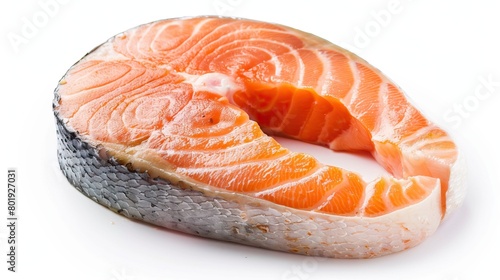 Fresh and delicious salmon fillet isolated on white background.