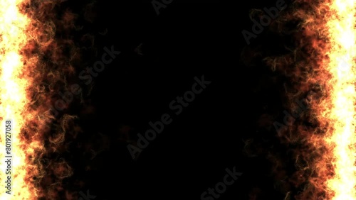 Burning fire frame motion background, Fiery frame surrounds leaping flame and billowing smoke photo