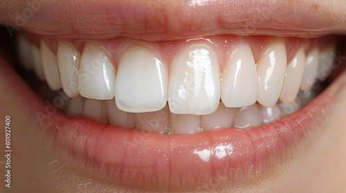 female smile with beautiful white straight teeth