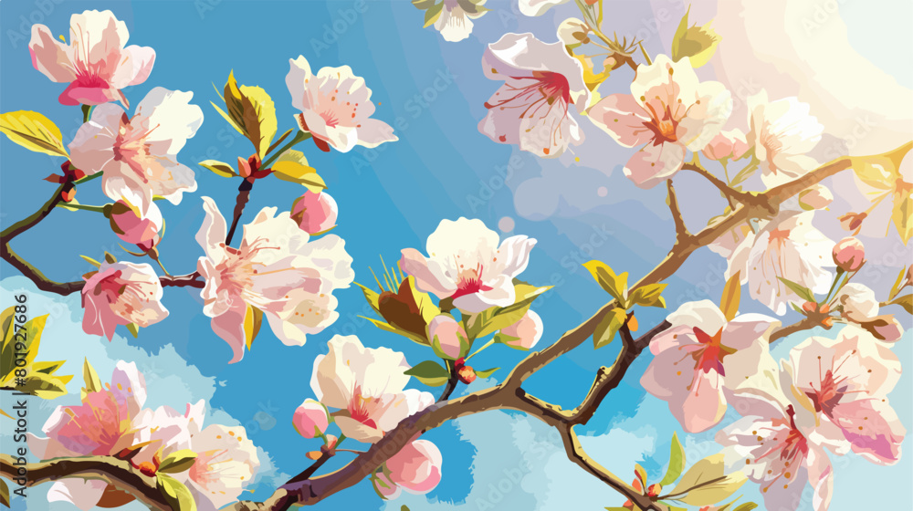 Beautiful blossoming tree on sky background closeup Vector
