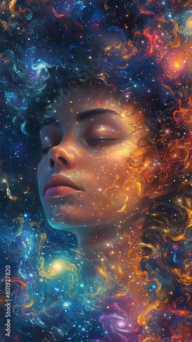 Woman With Closed Eyes Against Colorful Backdrop