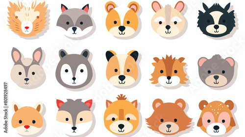 Stickers of cute wild animals faces weasel hyena bear
