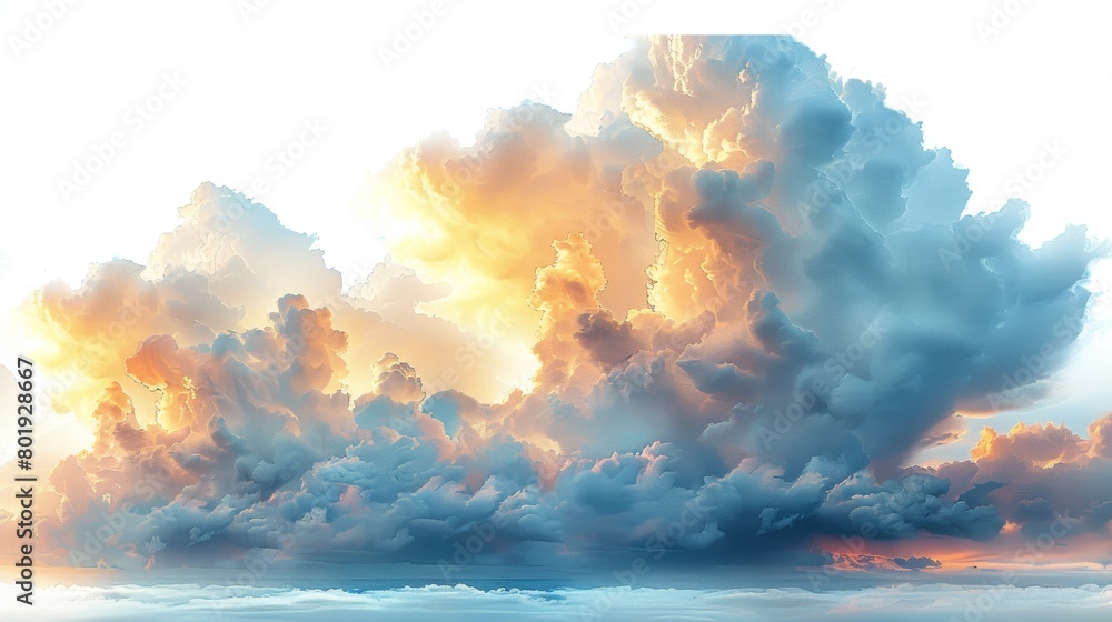 Watercolor Clouds with Gold Accents on White Background Generative AI Watercolor Clouds with Gold Accents on White Background Generative AI